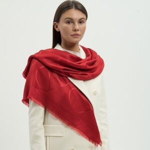 VALENTINO VLOGO SIGNATURE RED SILK AND WOOL SCARF